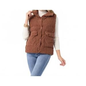 NEW COCO + CARMEN nicky corduroy down filled vest in brown
